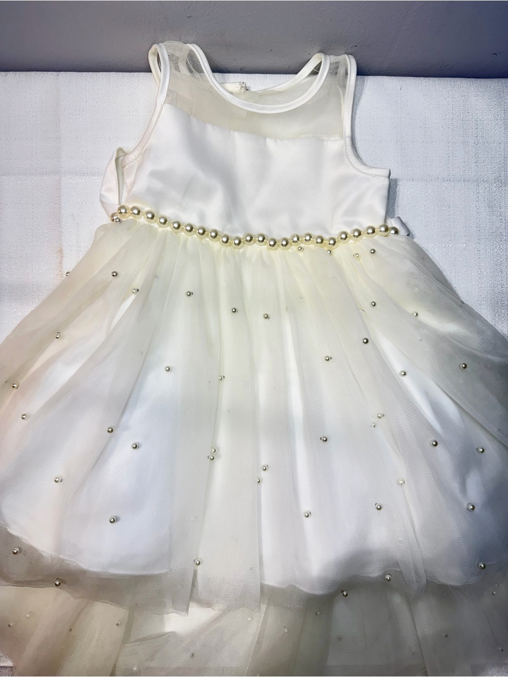 American Princess Cream Pearl-Trim Tulle Party Dress for Girls